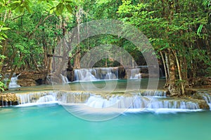 Deep forest Waterfall in Kanchanaburi (Huay Mae Kamin)