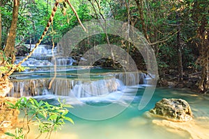 Deep forest Waterfall in Kanchanaburi (Huay Mae Kamin)