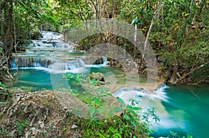 Deep forest Waterfall in Kanchanaburi, Thailand