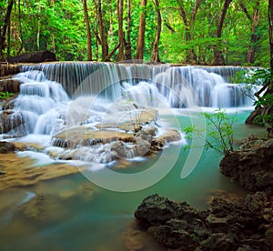 Deep forest Waterfall, Kanchanaburi, Thailand photo