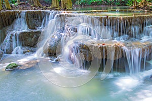 Deep forest waterfall at National Park Kanjanaburi Thailand