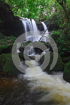 Deep forest waterfall at Phu Hin Rong Kla National Park in Thailand