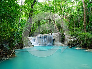 Deep forest waterfall in Thailand Erawan Waterfall