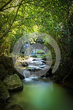 Deep forest waterfalls at Erawan water falls national park, in Thailand