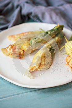 Deep Fried Baby Courgette or Zucchini Squash Blossoms