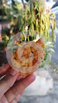 deep fried fish cake, thai style food on blurred background.