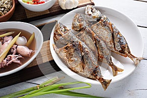 Deep fried mackerel with fish sauce, Traditional Thai food