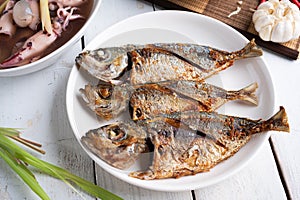 Deep fried mackerel with fish sauce, Traditional Thai food