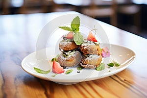 deep-fried oreos served with strawberry and mint