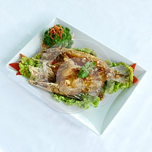 Deep fried sand goby fish with x.o. sauce