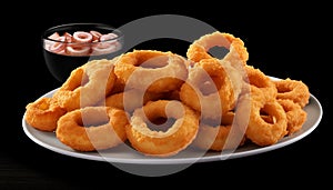 Deep fried seafood plate, gourmet appetizer stack generated by AI