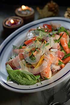 Deep fried shrimp salad feast