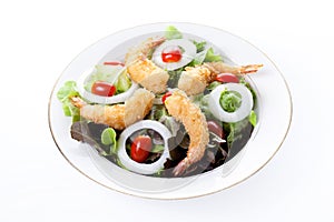 Deep fried shrimp with salad and mayonnaise