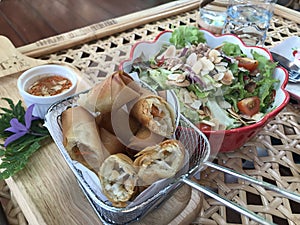 Deep-Fried Shrimp Spring Roll in Thailand.