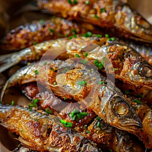 Deep Fried Small Sardines, Roasted Rainbow Smelt Closeup, Sea Fish Beer Snack, Fried Sprats