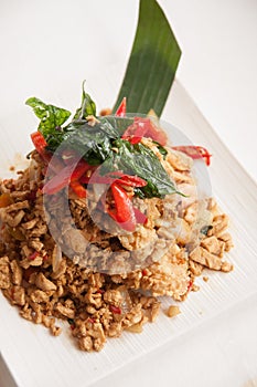 Deep fried soft shell carb and chicken basil stir fried