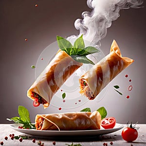 Deep fried spring roll, traditional Asian snack and appetizer