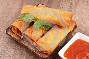 Deep fried spring rolls also known as popia malaysian food