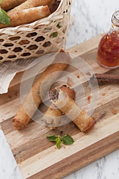 Deep fried spring rolls, Por Pieer Tod or Fried spring rolls photo