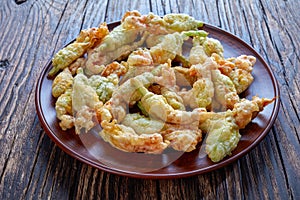 Deep fried in tempura zucchini flowers
