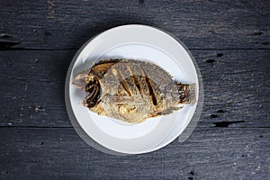 Deep Fried Tilapia Fish with salt, Top view