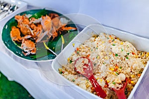 Deep Fried Wanton or Fried Dumpling and Fried Beans Nuts Snack on White Table
