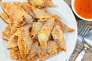 Deep Fried Wonton or dumpling on white dish