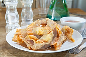 Deep Fried Wonton or dumpling on white dish
