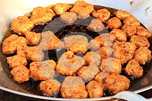 Deep frying fish cake