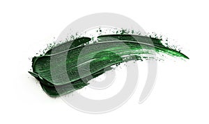 Deep green leaf-shaped brush stroke on white background