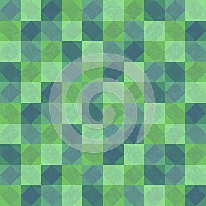 Deep green patchwork seamless background with squares and rhombuses