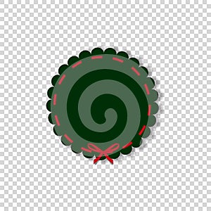 Deep green round stamp with red ribbon in paper cut out style