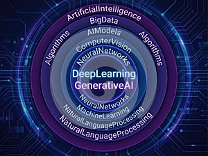 Deep learning and artificial intelligence concept diagram with algorithms