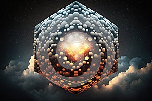 Deep learning. Big data algorithms visualization for business, science, technology. Dots, clouds, circle, connecting lines, AI