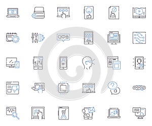 Deep Learning line icons collection. Neural, Nerk, Artificial, Intelligence, Cognitive, Algorithm, Machine vector and