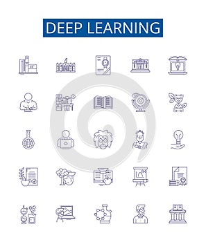 Deep learning line icons signs set. Design collection of Deep learning, Neural networks, Machine learning