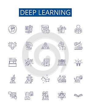 Deep learning line icons signs set. Design collection of Deep learning, Neural networks, Machine learning photo