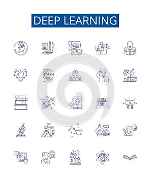 Deep learning line icons signs set. Design collection of Deep learning, Neural networks, Machine learning