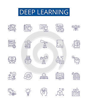 Deep learning line icons signs set. Design collection of Deep learning, Neural networks, Machine learning