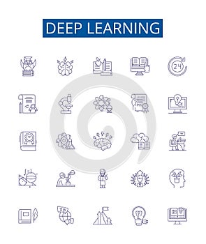 Deep learning line icons signs set. Design collection of Deep learning, Neural networks, Machine learning