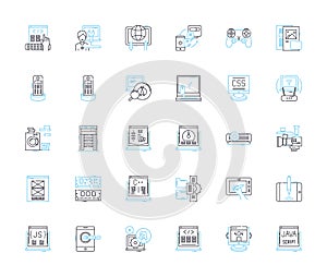 Deep learning linear icons set. Neural nerks, Artificial intelligence, Machine learning, Training, Algorithms, Big data