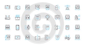 Deep learning linear icons set. Neural nerks, Artificial intelligence, Machine learning, Training, Algorithms, Big data