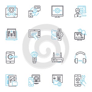 Deep learning linear icons set. Neural nerks, Artificial intelligence, Machine learning, Training, Algorithms, Big data