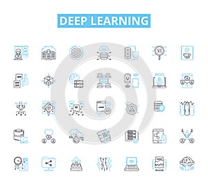 Deep learning linear icons set. Neural Nerks, Tensorflow, Algorithms, Big Data, Training, Optimization, Computer Vision photo