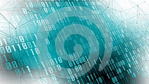 Deep learning in machine learning and artificial intelligence connected binary code, neural network, and technology background