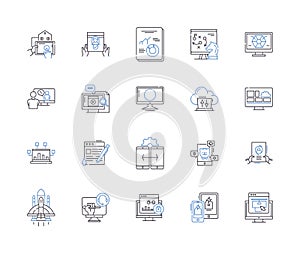 Deep learning outline icons collection. Deep, Learning, Neural, Networks, AI, Machine, Computer vector and illustration