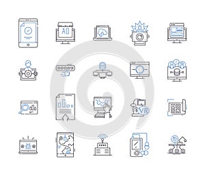 Deep learning outline icons collection. Deep, Learning, Neural, Networks, AI, Machine, Computer vector and illustration