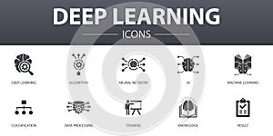 Deep learning simple concept icons set