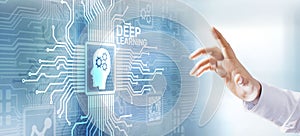 Deep machine learning AI artificial intelligence Digital technology concept on virtual screen.