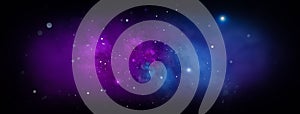 Deep outer space background with stars and nebula in blue, and purple